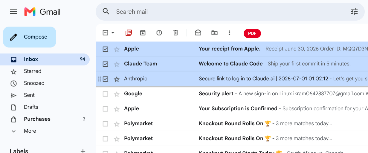 Gmail 邮件上方打开的扩展导出选项
